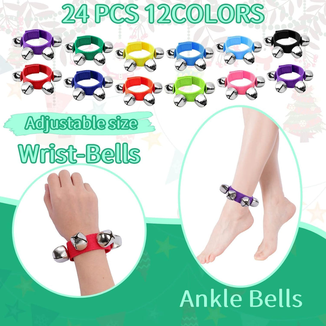 LATERN 24 Stück Armband Jingle Bells, 12 Farben Band Handgelenkglocken Armbänder Jingle Bells Musika