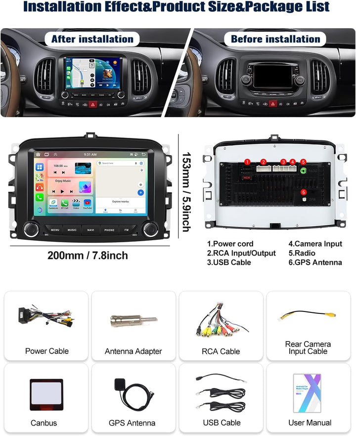 2G+64G CAMECHO Android 13 Autoradio für FIAT 500L 2013-2018 mit Navi Wireless Carplay Android Auto,7