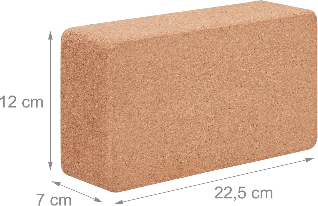 Relaxdays Yogablock, 2er Set, Yogaklötze aus Kork, für Yogaübungen, HBT: 12 x 22,5 x 7 cm, rutschfes