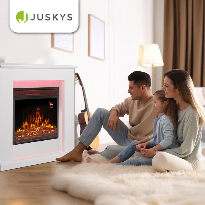 Juskys Elektrokamin 1000 / 2000 W mit Heizung, Kaminfeuer, Flammeneffekt, Fernbedienung, LED Beleuch