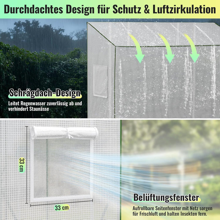 Velway Gewächshaus Tomatengewächshaus Begehbares 200x79x170/141cm | Witterungsschutz Schrägdach Foli