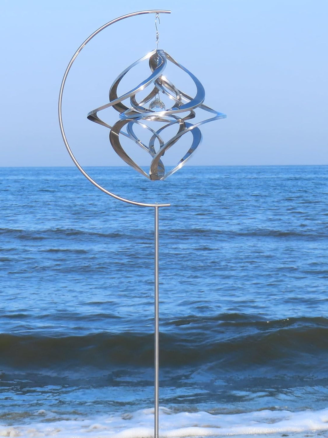 POMMERNTRAUM ® | Edelstahlwindspiel MIT STÄNDER + 4 cm KRISTALL | Windspiel Edelstahl | Winddancer |