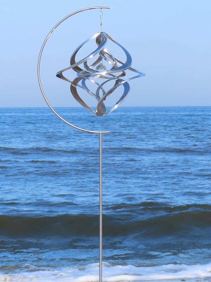 POMMERNTRAUM ® | Edelstahlwindspiel MIT STÄNDER + 4 cm KRISTALL | Windspiel Edelstahl | Winddancer |