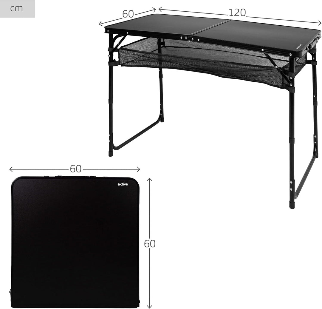 AKTIVE Klapptisch, Schwarz, 120x60x60/70 cm, Höhenverstellbar, Anti-Rutsch-Stopper, Tragkraft 30 kg,
