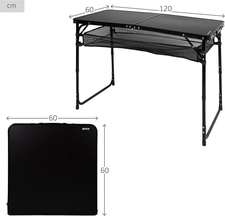 AKTIVE Klapptisch, Schwarz, 120x60x60/70 cm, Höhenverstellbar, Anti-Rutsch-Stopper, Tragkraft 30 kg,