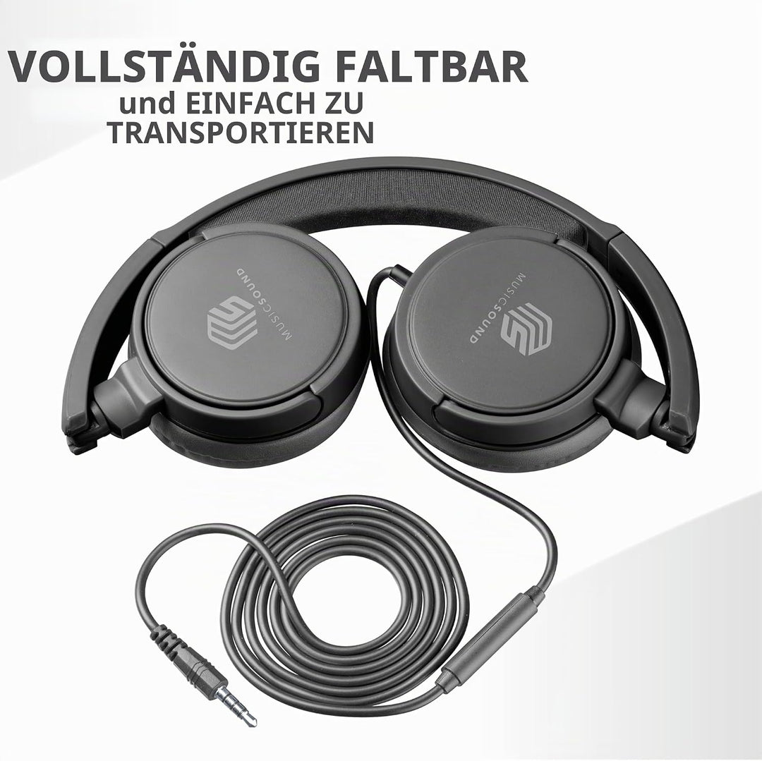 Music Sound | Bügelkopfhörer mit Kabel Over Ear Basic | On-Ear-Kopfhörer Faltbarer Kopfbügel mit 1,2