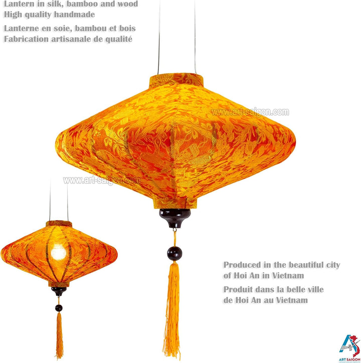 Traditioneller asiatischer Lampion aus Seide, Orange, P, Durchmesser 45 cm – Laterne von Hoi an aus