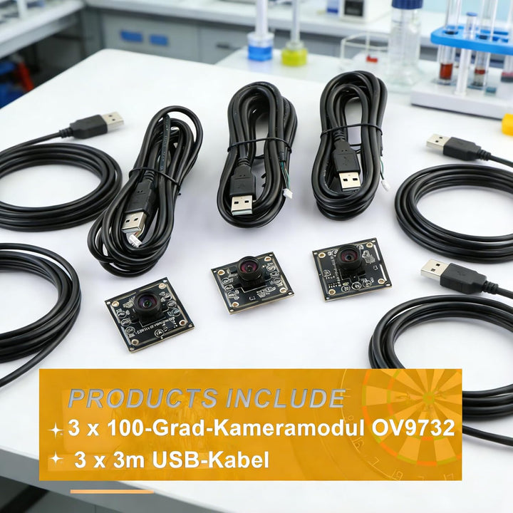 OV9732 Kameramodul 100° 3er-Set für Autodarts Dart Kamerasystem, 1280x720 HD, 30fps, USB 2.0, 2m Kab