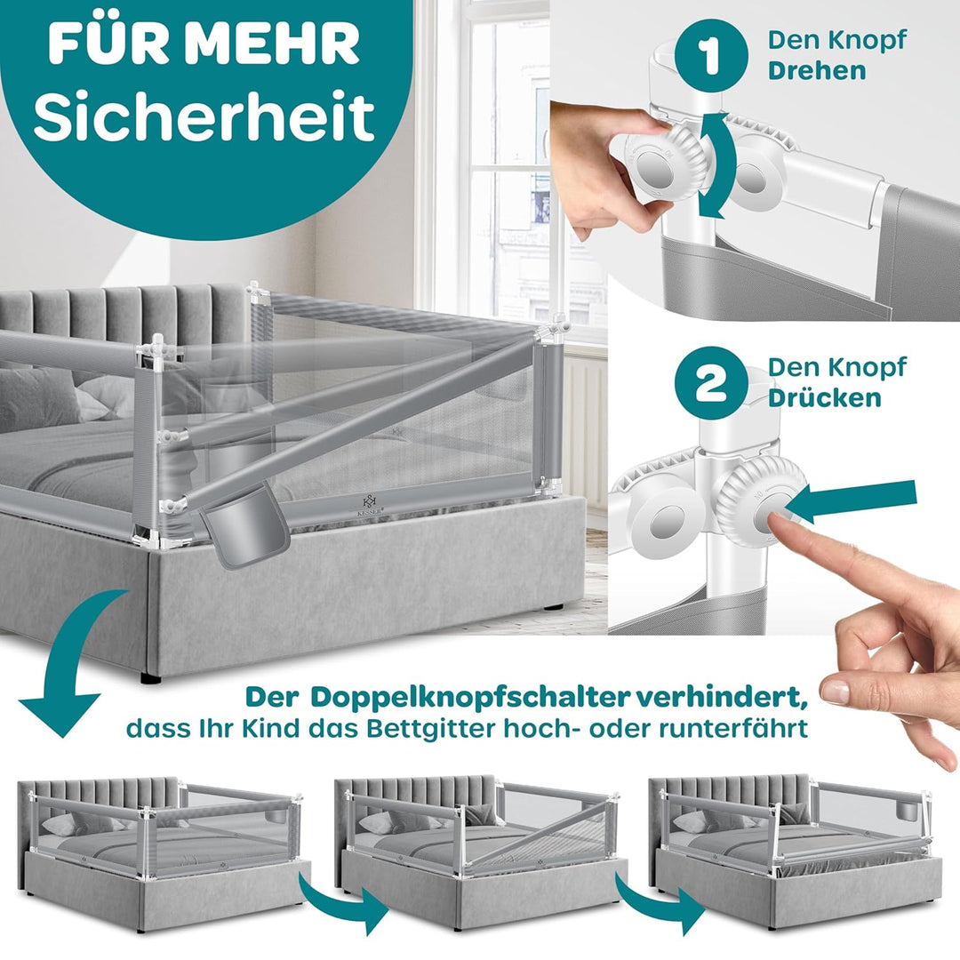 KESSER® Bettgitter 150cm Bettschutzgitter Kinderbettgitter für Kinder Babybettgitter Klappbar, Kinde