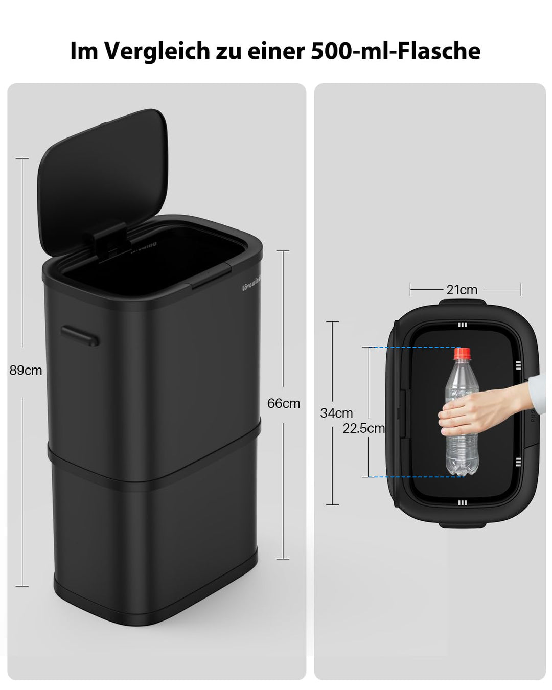 lovewind Mülleimer Küche 60L Edelstahl, Abfalleimer küche mit Deckel, Soft-Close Verschluss, Werkzeu