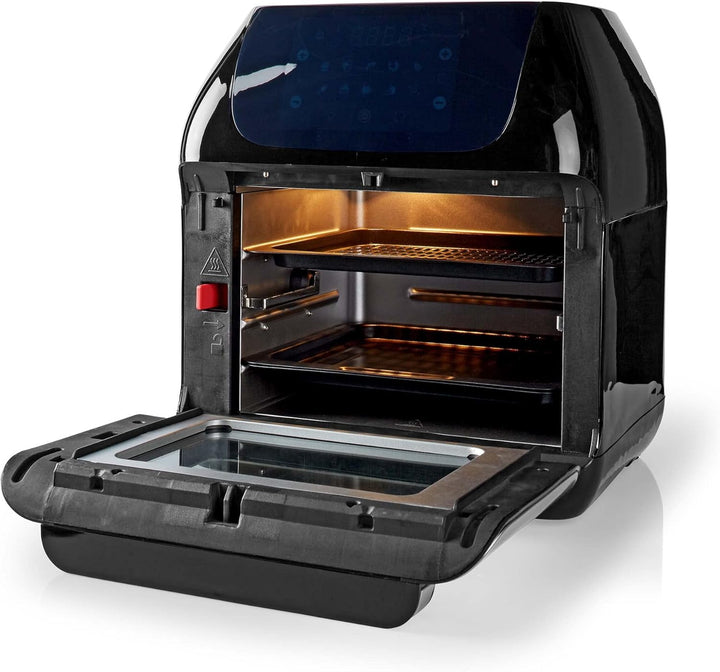 Nedis KAAFO300EBK Heissluftfritteuse – 12L – 1500W – Touchscreen – 9 Programme – Mit Drehspiess – Sc