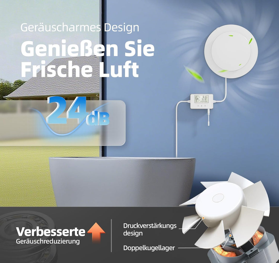 Badlüfter mit Feuchtigkeitssensor Temperatursensor Timer - 3 Stufen Bad Lüfter 100mm mit Fernbedienu