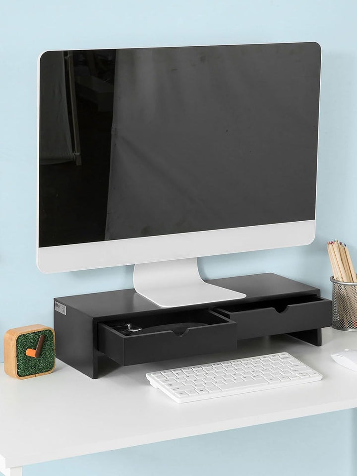 SoBuy Schreibtisch Organizer, Monitorständer mit 2 Schubladen, Monitorerhöhung für Schreibtisch, Mon
