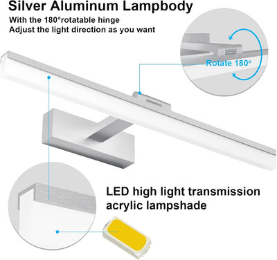 Klighten LED Spiegellampe 16W 50CM, 180° Rotation Badleuchte für Wandbeleuchtung und Badzimmer, Schm