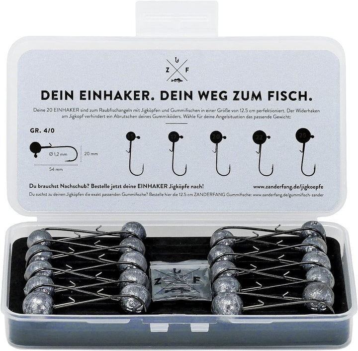 Zanderfang – Jigköpfe Angelhaken-Set Jighaken – Jigkopf Grösse 2/0 und 4/0 für Gummiköder von 8cm bi
