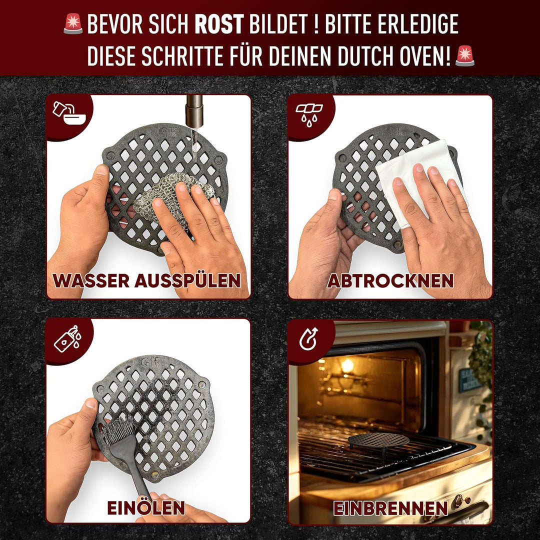 GUSSKÖNIG Gusseisen Stapelrost für 7 Liter Dutch Oven [Ø 22cm] - Einsatz für Dutch Oven - Staple Gra