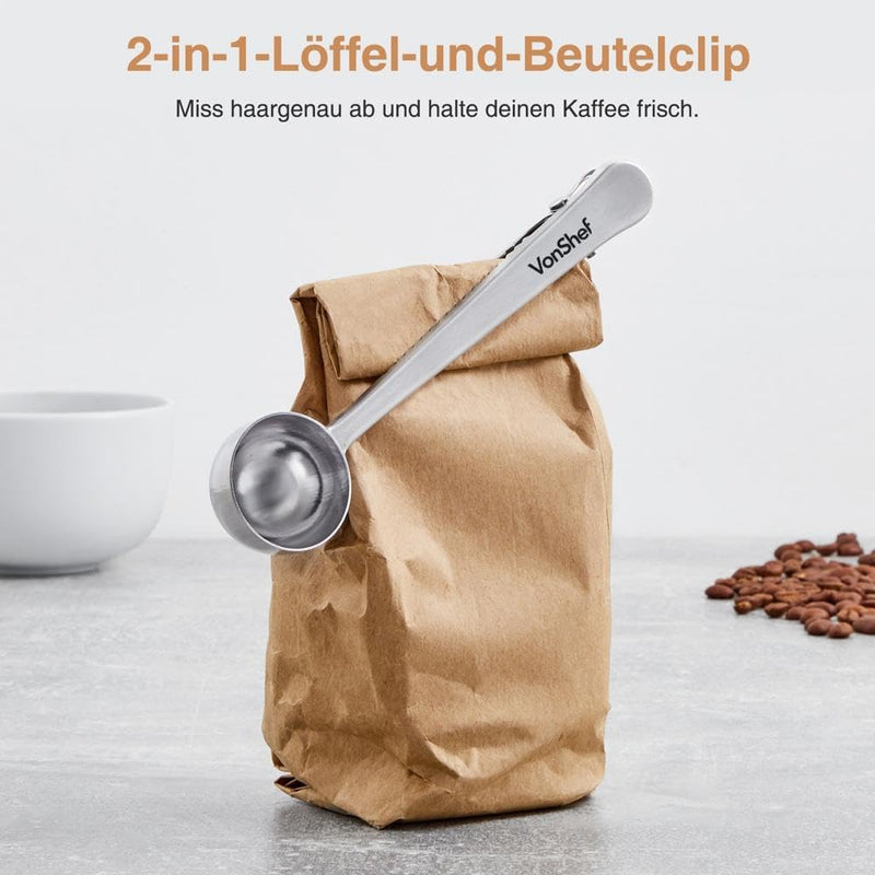 VonShef Edelstahl French Press für 6 Tassen, 800 ml – Doppelwandiger Kaffeebereiter mit Messlöffel/B