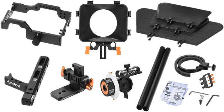 Andoer C500 Camera Rig Aluminiumlegierung Kit mit Kamera Cage, Matte Box+ folgt, Follow Focus+ Handg