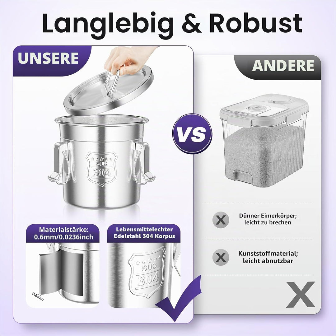MccoMMon 6L/12L Edelstahl-Getreide,Lebensmittel Küche Container,Edelstahl luftdicht Tank,Küche Eimer