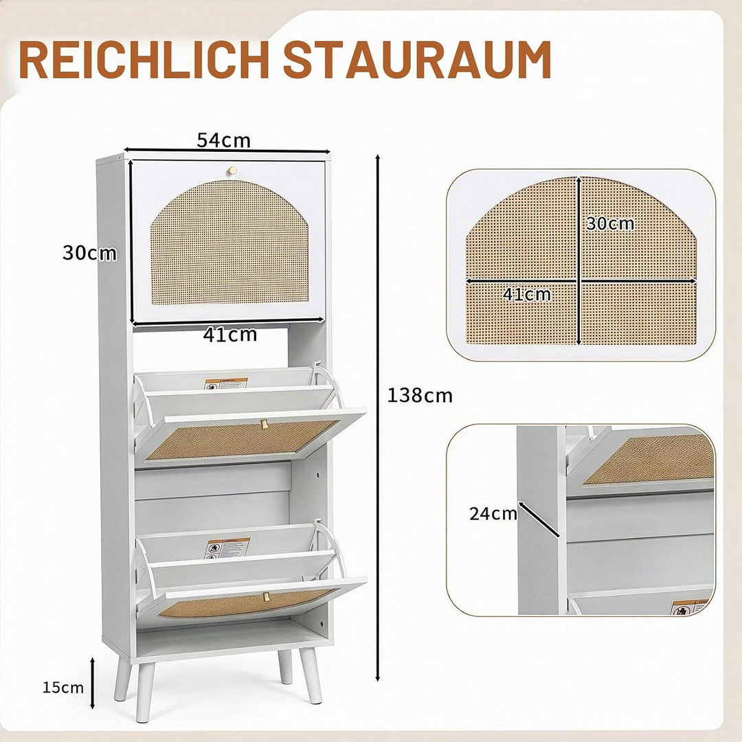 Schuhschrank Schmal, Schuhregal mit 3 Klappen, Schuhkipper mit Verstellbar, Schuhaufbewahrung Holz,