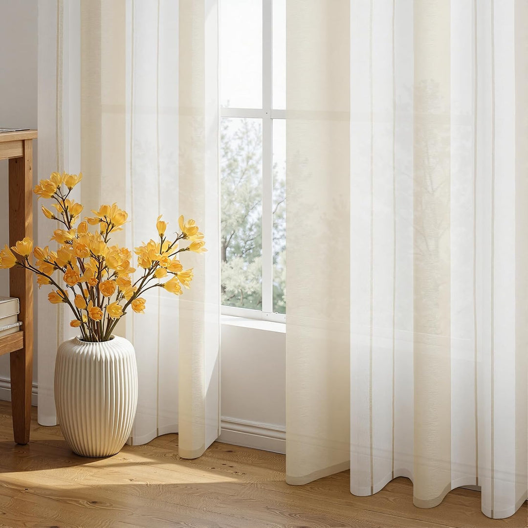 MRTREES Gardinen mit Kräuselband Stores Gardinen Schlafzimmer Vorhang Halbtransparent Vorhänge Beige