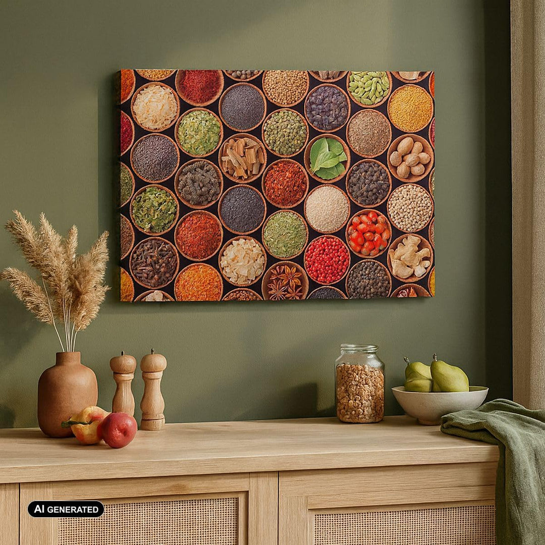 Bilder auf Leinwand 100x70cm Leinwandbild mit Rahmen Gewürz Küche Gross Wanddeko Bild Schlafzimmer K