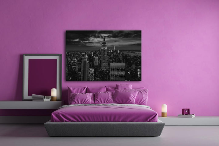 deyoli New York bei Nacht Format: 80x60 Effekt: Schwarz/Weiss als Leinwand, Motiv fertig gerahmt auf