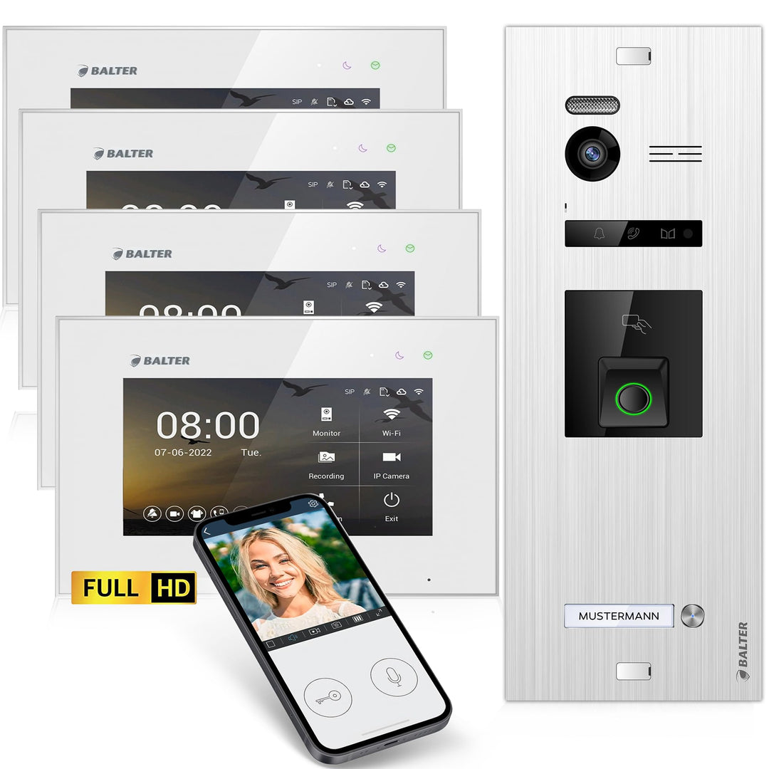Balter EVO-HD Video Türsprechanlage mit Fingerprint, Video Türklingel, Smartphone App,1 Familienhaus