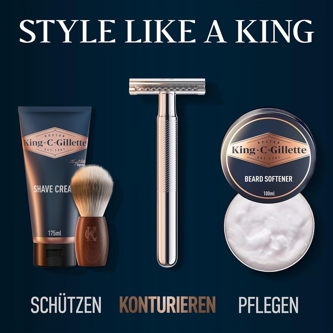 King C. Gillette Rasierhobel Herren, Rasierer + 5 Rasierklingen, Nassrasierer Safety Razor mit langl