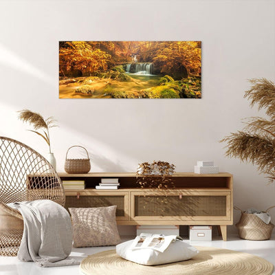 Wandbilder Dekoration Wohnzimmer Wald Bach Tropen Natur Panorama Bilder auf Leinwand 120x50cm Leinwa