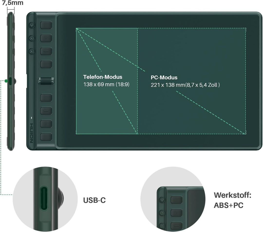 HUION Inspiroy 2 M Grafiktabletts, Tragbares Zeichentablett mit 8192 Stufen batterielosem Digitalsti
