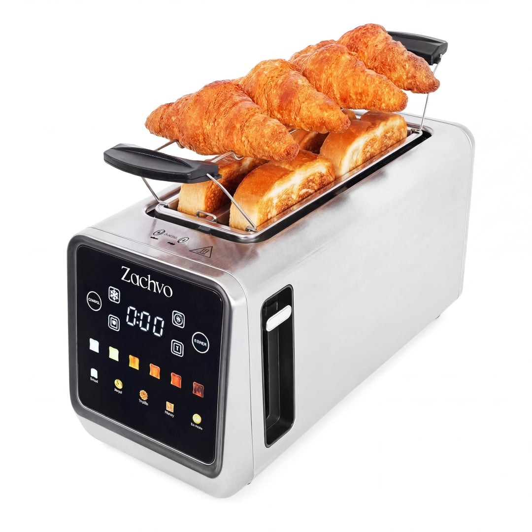 4 Scheiben Langschlitz Toaster Edelstahl, Smart Touchscreen mit LED-Countdown, Memory-Funktion, 6 Br