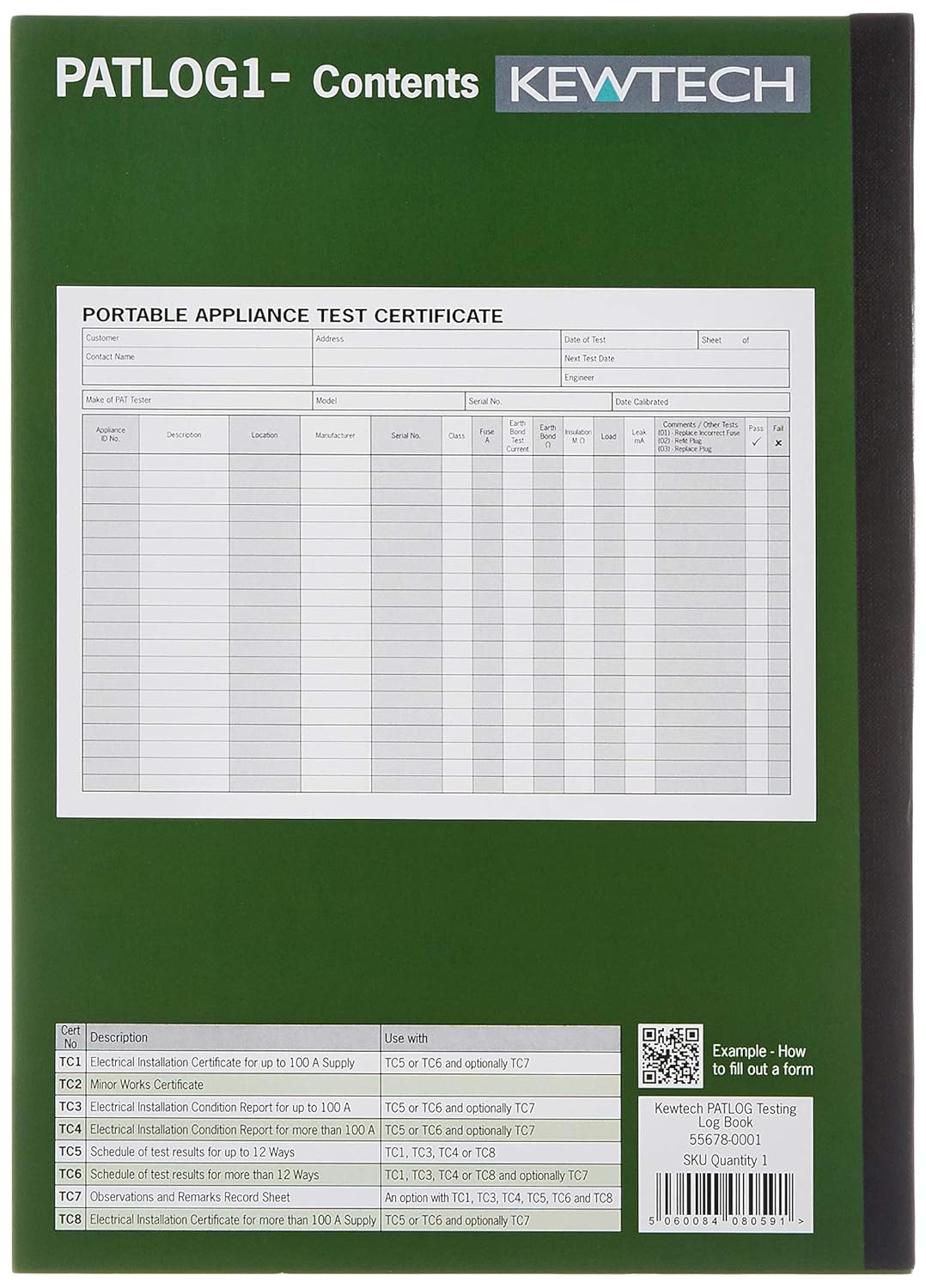 Kewtech PATLOG1 PAT-Test, A4 Logbuch