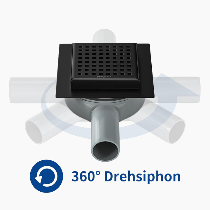 Duschrinne Quadrat 10 * 10cm, 360° Siphon mit Geruchsstop und Haarsieb Edelstahl Ablaufrinne Bodenab