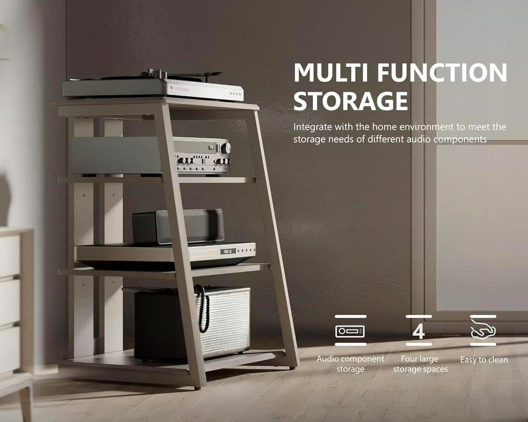 FITUEYES Design HiFi Rack aus Holz & Stahl, HiFi Regal mit verstellbaren Ablagen & Kabelmanagement,