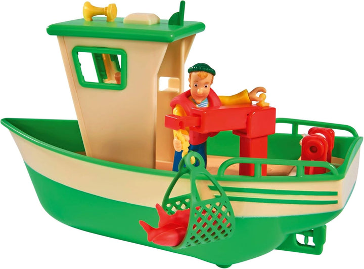 Simba 109251074 - Feuerwehrmann Sam Charlies Fischerboot, mit Charlie Figur, beweglicher Kran und me