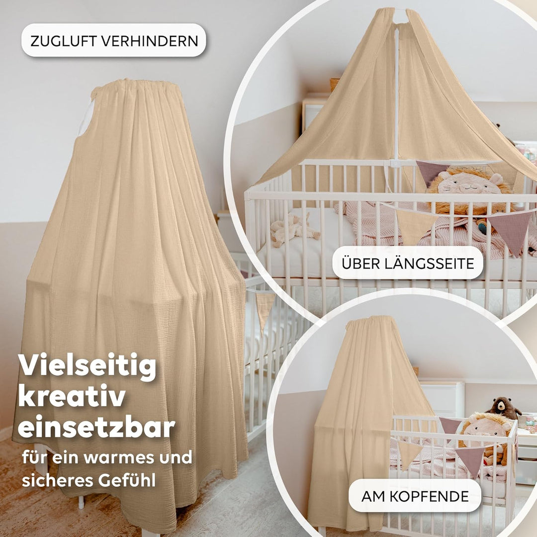Betthimmel Babybett in 12 Farben [inkl. Himmelstange] - Himmel Babybett aus 100% Baumwolle Musselin