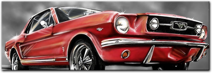 Bilderdepot24 Bild auf Leinwand | Mustang Graphic - rot I in 90x30 cm als Panorama Wandbild | Wand-d