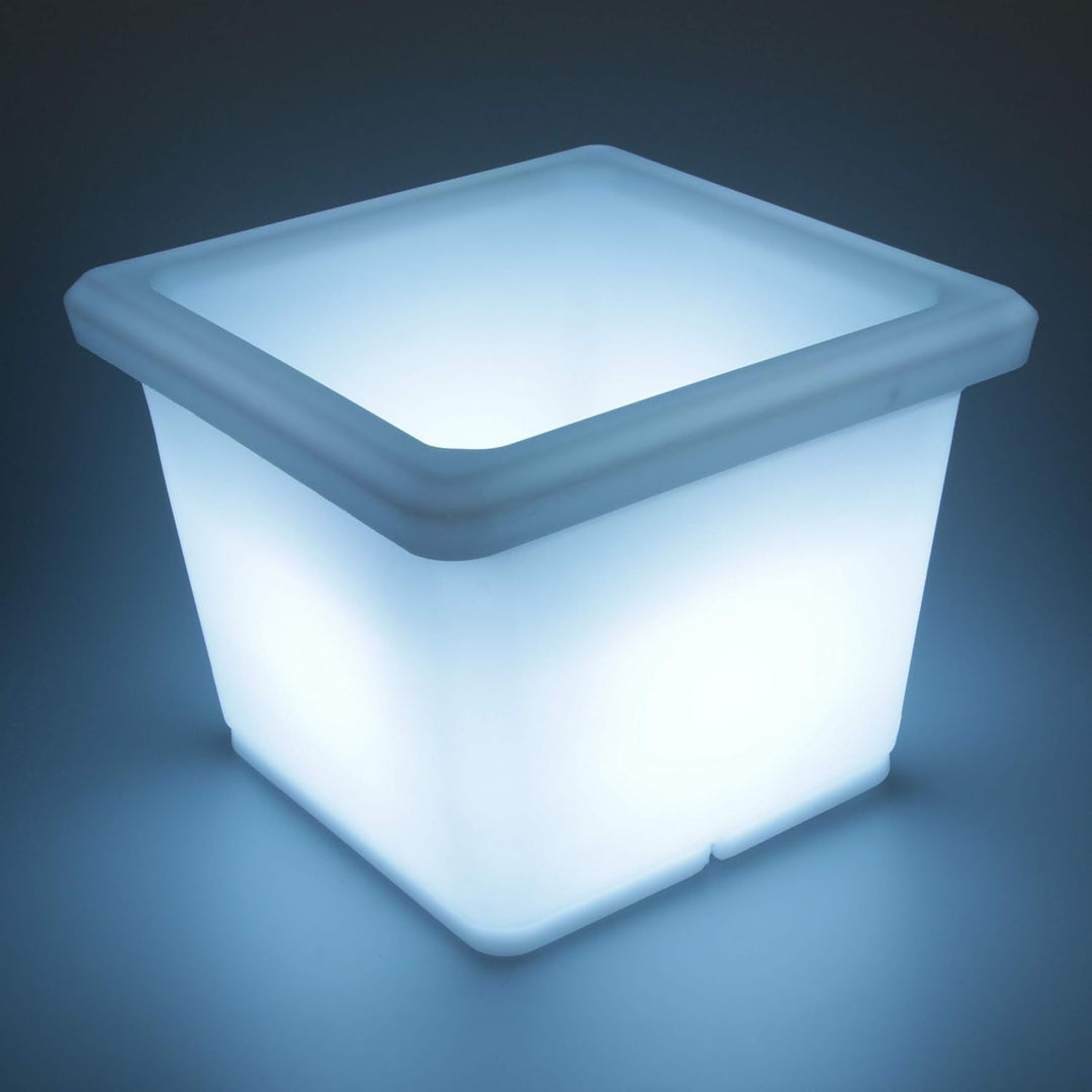 LED Blumentopf Blumenkübel Leuchtend eckig 35x35x27 cm kabellos mit Akku bunt RGB Farbwechsel und Fe