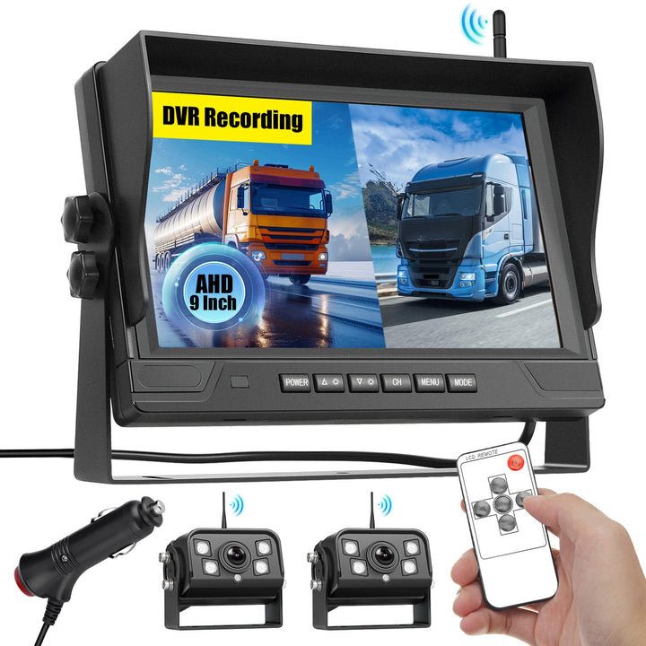 9 Zoll HD Monitor Digital Kabellos Rückfahrkamera Set mit Loop-Aufzeichnung, Nachtsicht, Wasserdicht