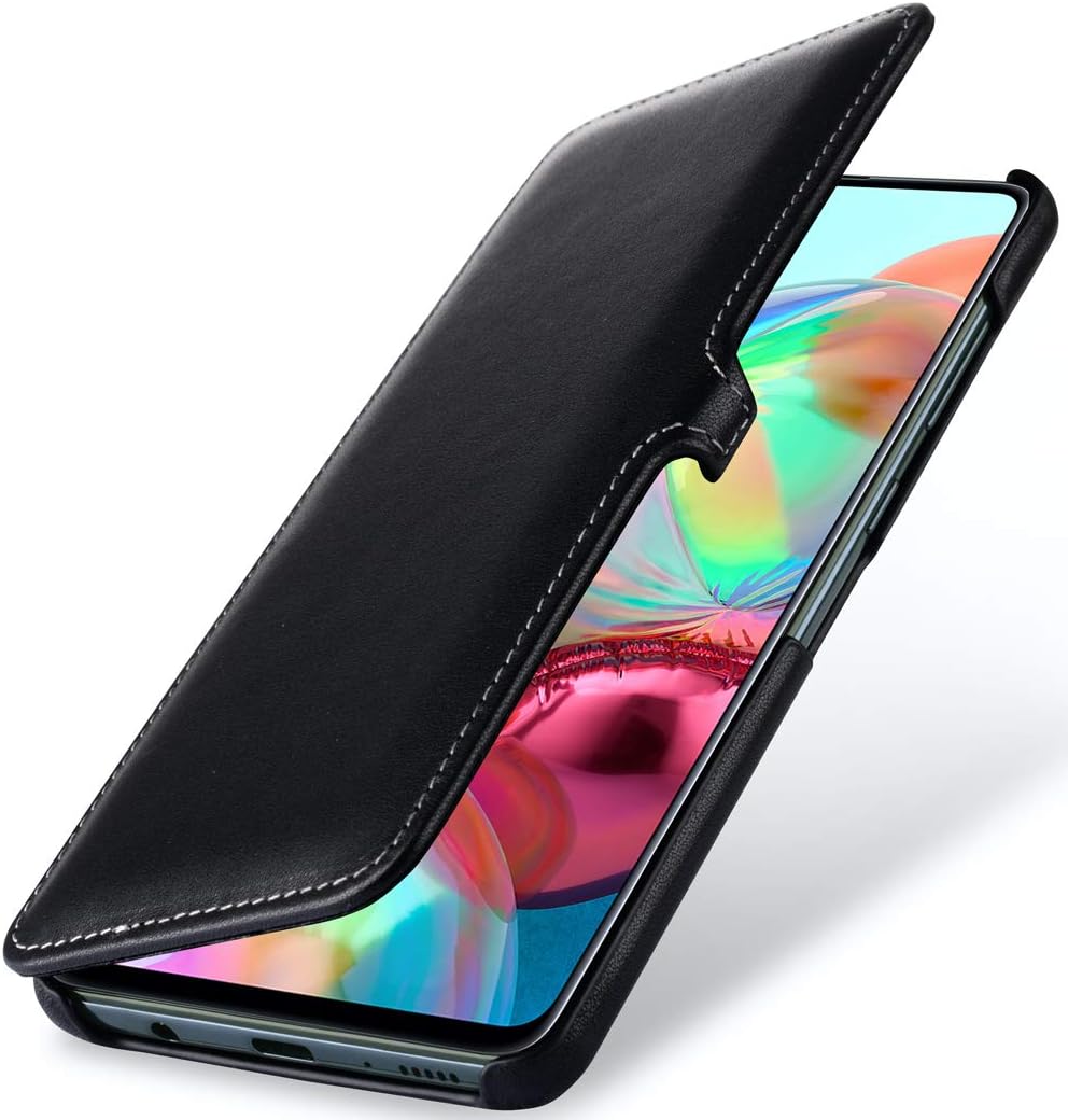 STILGUT Book Case entwickelt für Samsung Galaxy A71 Hülle aus Leder mit Clip-Verschluss, Lederhülle,