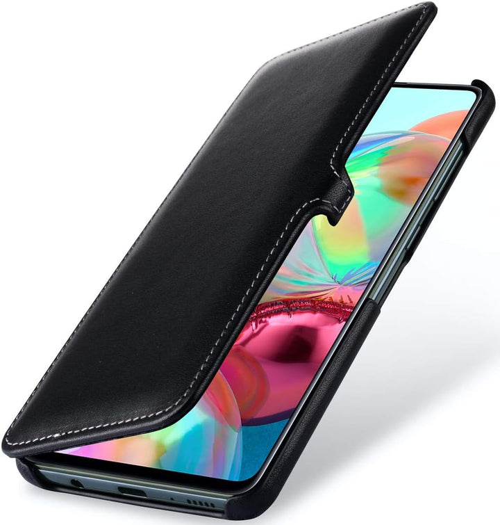 STILGUT Book Case entwickelt für Samsung Galaxy A71 Hülle aus Leder mit Clip-Verschluss, Lederhülle,