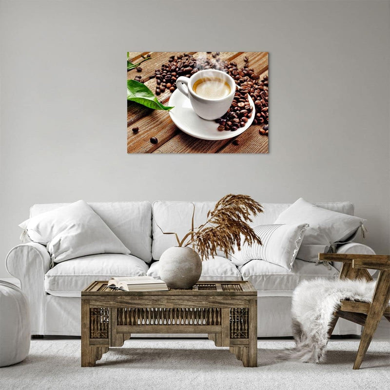 Bilder auf Leinwand Kaffee Tasse Espresso heiss Leinwandbild 70x50cm Wandbilder Dekoration Wohnzimme