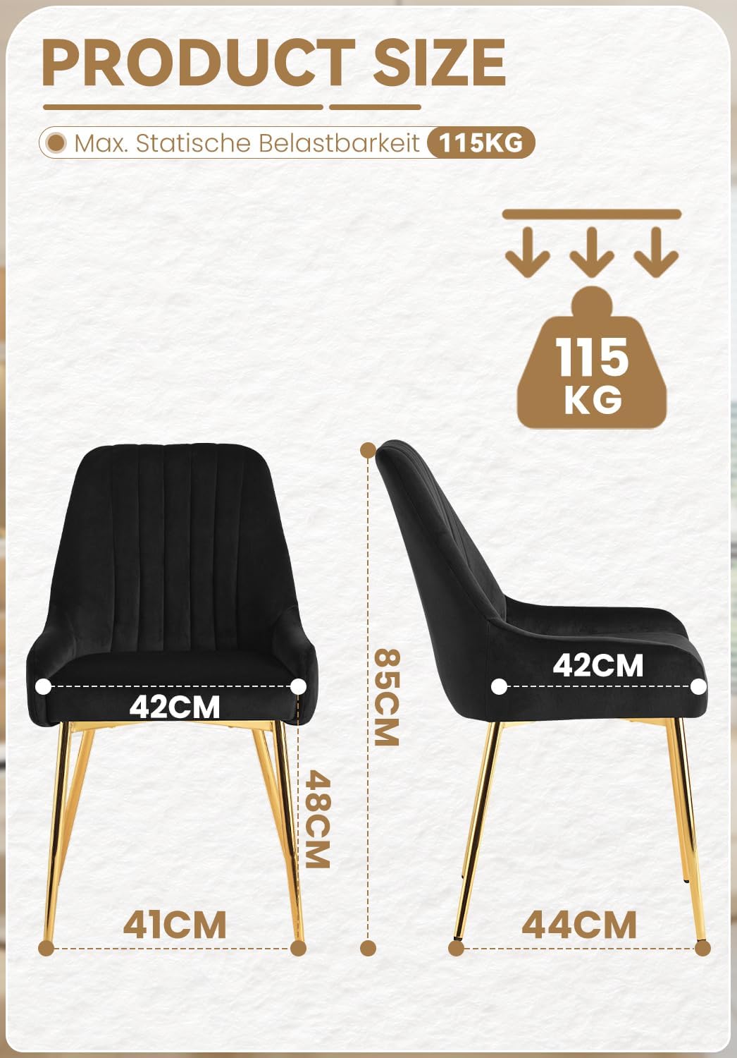 EsszimmerstüHle 2er Set, Moderne Samt-WohnzimmerstüHle, Polsterstuhl Esszimmer,Gepolsterter Armloser