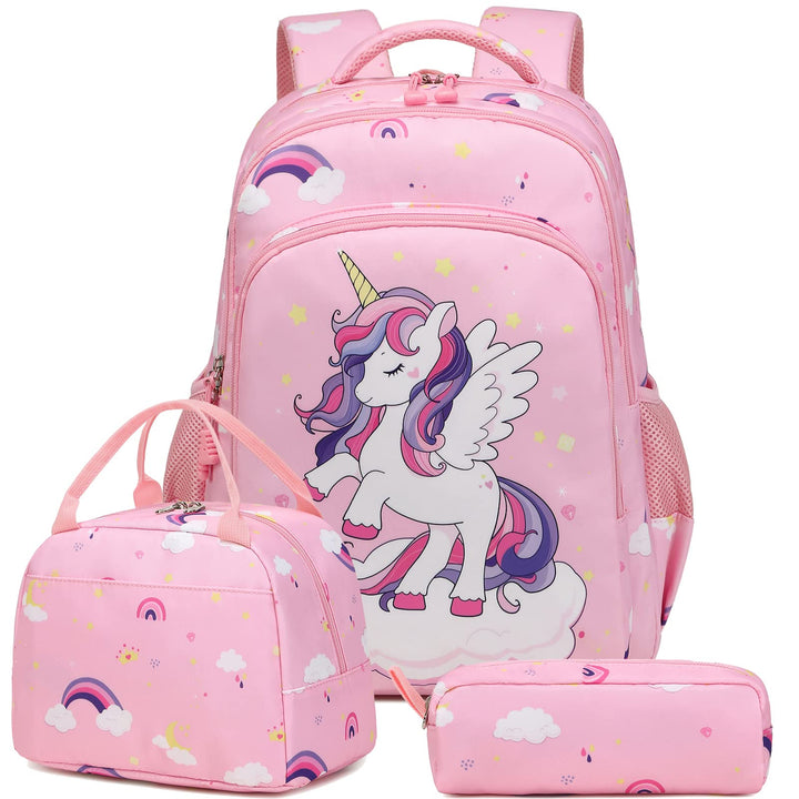 Kinderucksack Einhorn für Mädchen Schulrucksack Rucksack Kinder Schultasche 3 in 1 Schultaschen Sets