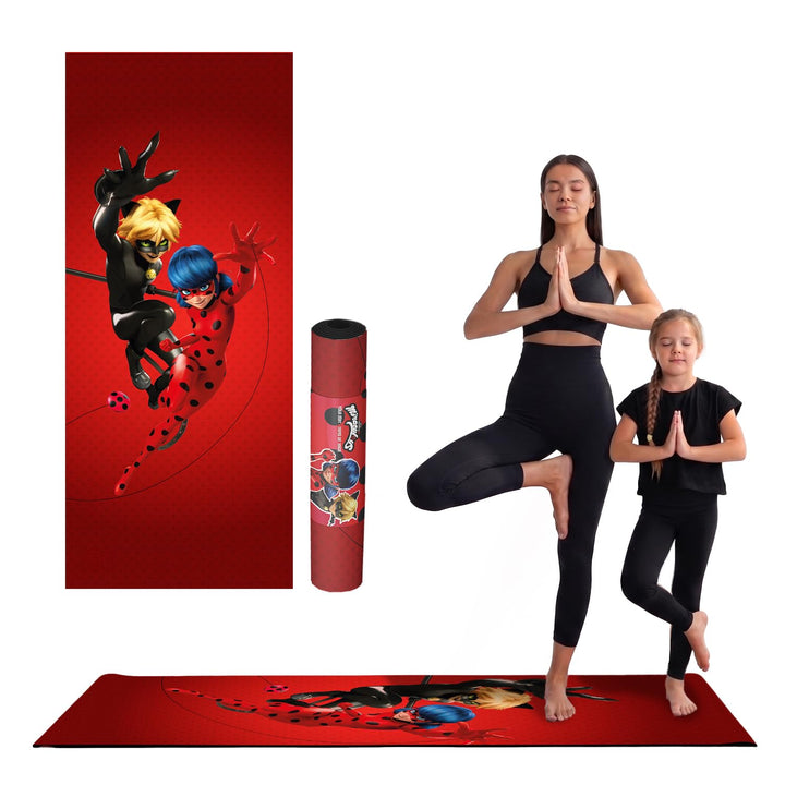 Miraculous Offiziell – Kinder Yoga- & Gymnastikmatte Ladybug & Cat Noir (60 × 150 × 0,5 cm) – Rutsch