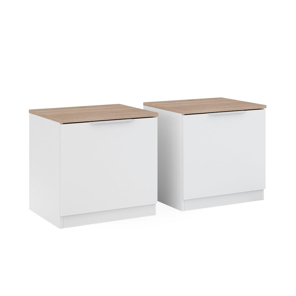 Vicco Nachttisch Betti, Nachtkommode, Weiss/Sonoma, 50 x 50 cm 2er Set Weiss/Sonoma 2 Nachttische, W