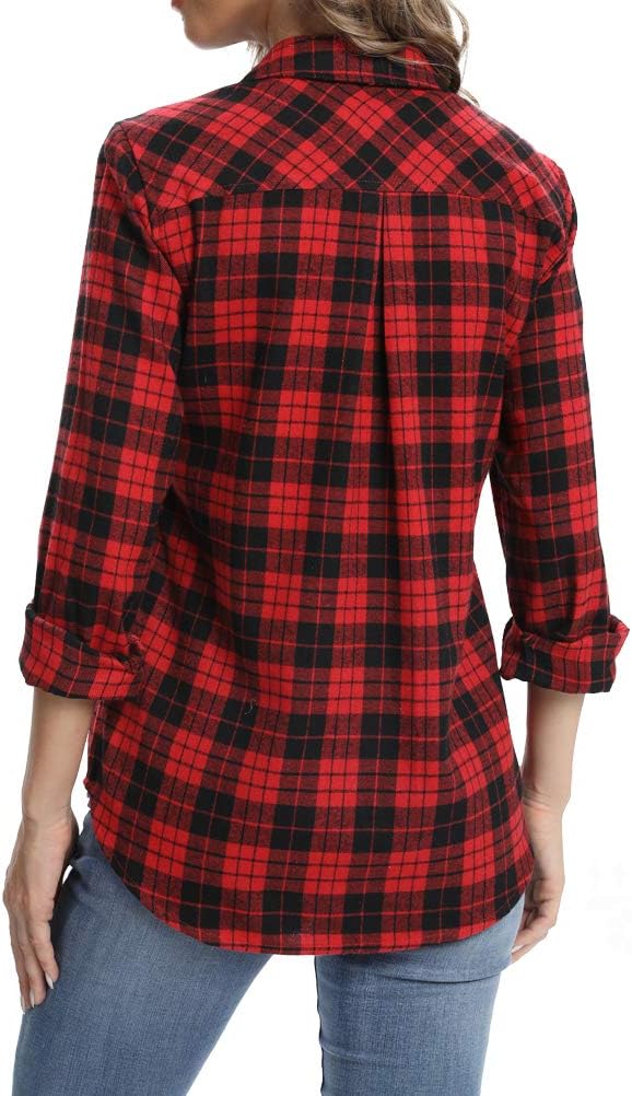 fuinloth Hemd Damen Kariert Trachtenbluse Plaid Langarmshirt Flanell Bluse Elegant Oberteile aus Bau