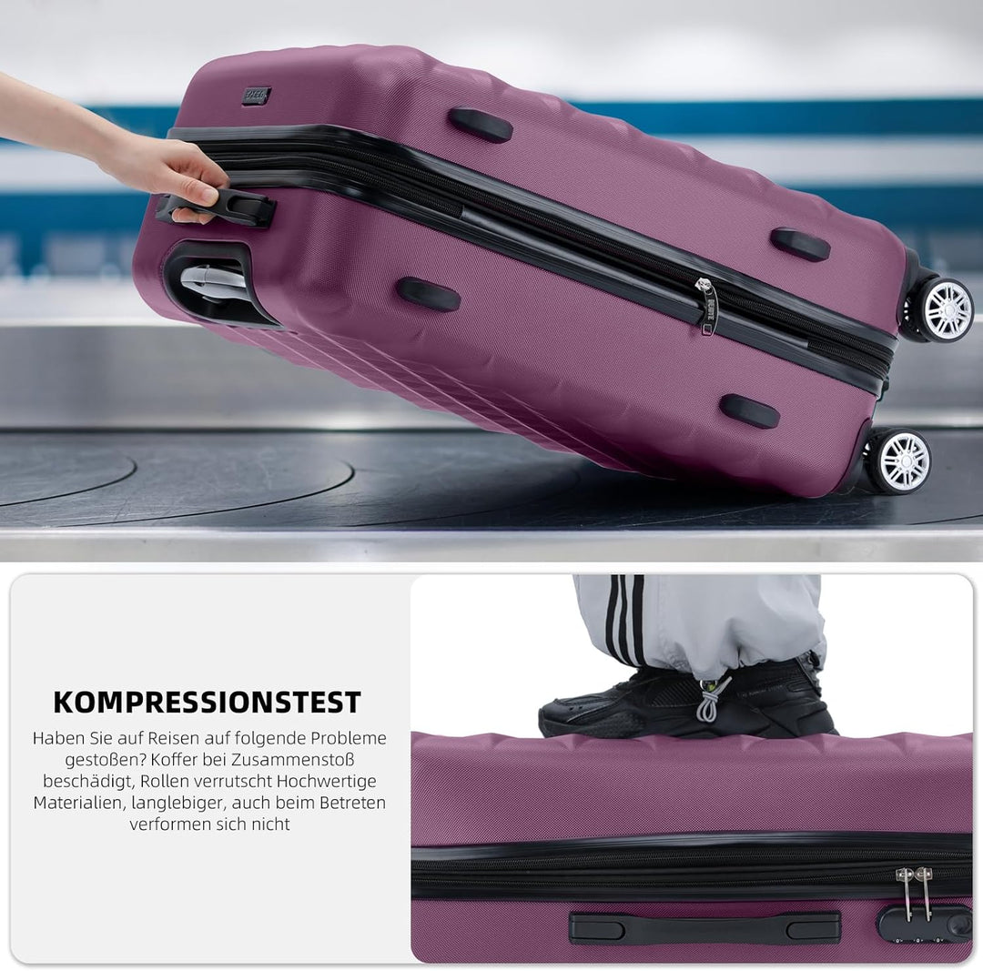 BEIBYE Zwillingsrollen 2066 Hartschale Trolley Koffer Reisekoffer Gepäck M-L-XL-Set (Violett, Set) V