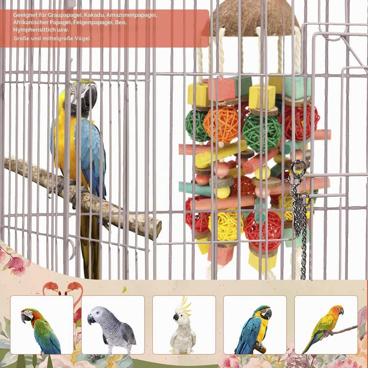 MQUPIN Vogel Papagei Kauen Spielzeug,22 Inch Papagei Kauspielzeug Buntes Natürliches Sicheres Holz B